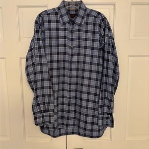Robert Talbott Navy and White Plaid Button Down Shirt